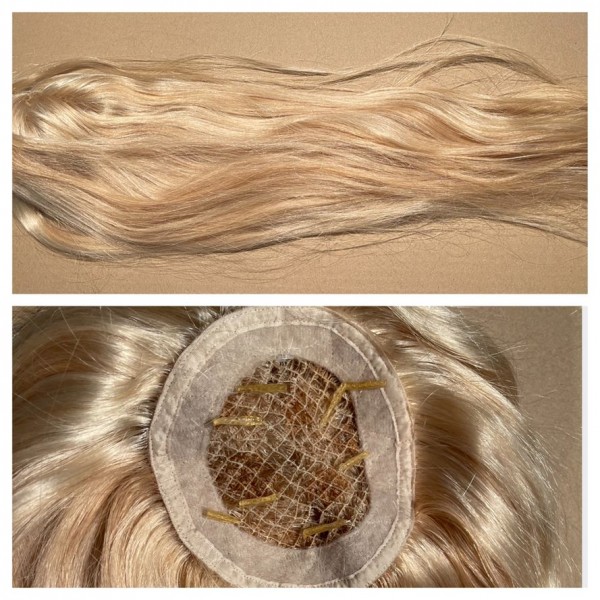 Einzelstück: Mini Haarnetz aus albanischem Haar 50 cm lichtblond gesträhnt