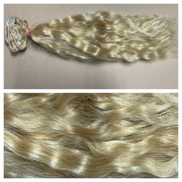 1 Clip and Go Tresse aus indischem Haar stark gewellt hellblond gesträhnt 50 cm